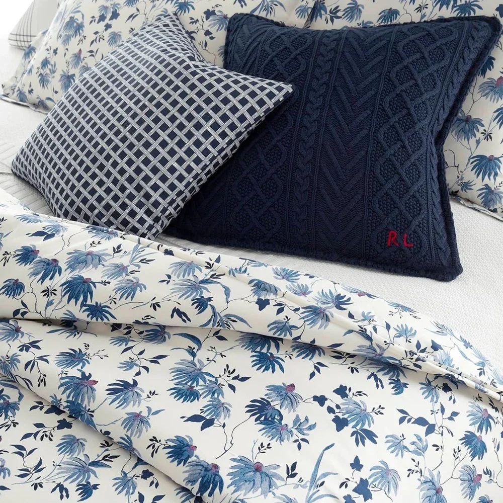 NEW $430 Ralph Lauren Adelaide Comforter!  King  White With Blue Floral Pattern